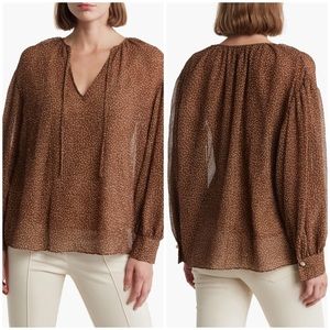 Vince Brown Tie Neck Long Sleeve Blouse in Medium